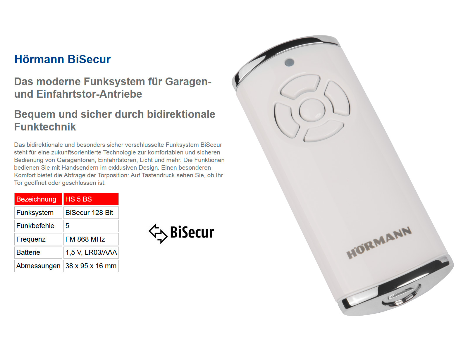 Hörmann Handsender HS 5 BS (BiSecur-Technologie), hochglanz schwarz