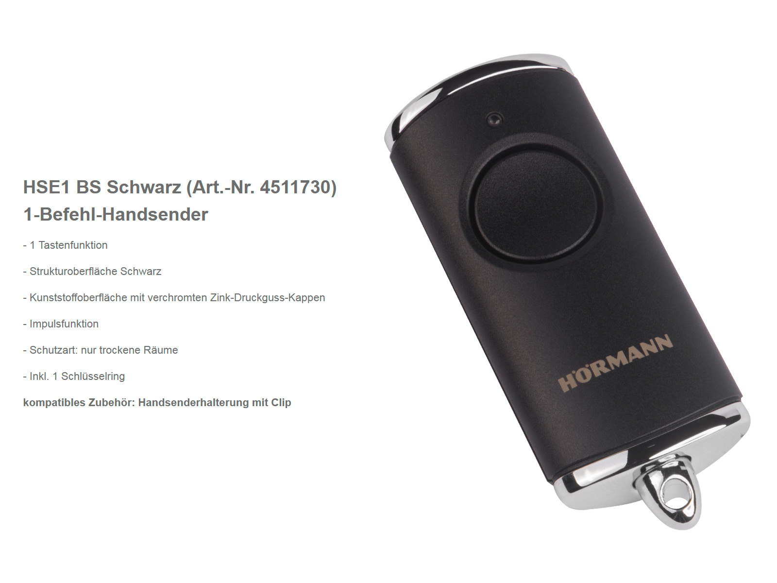 Hörmann HSE1 BS Schwarz Matt 1-Befehl Handsender BiSecur 868 Mhz
