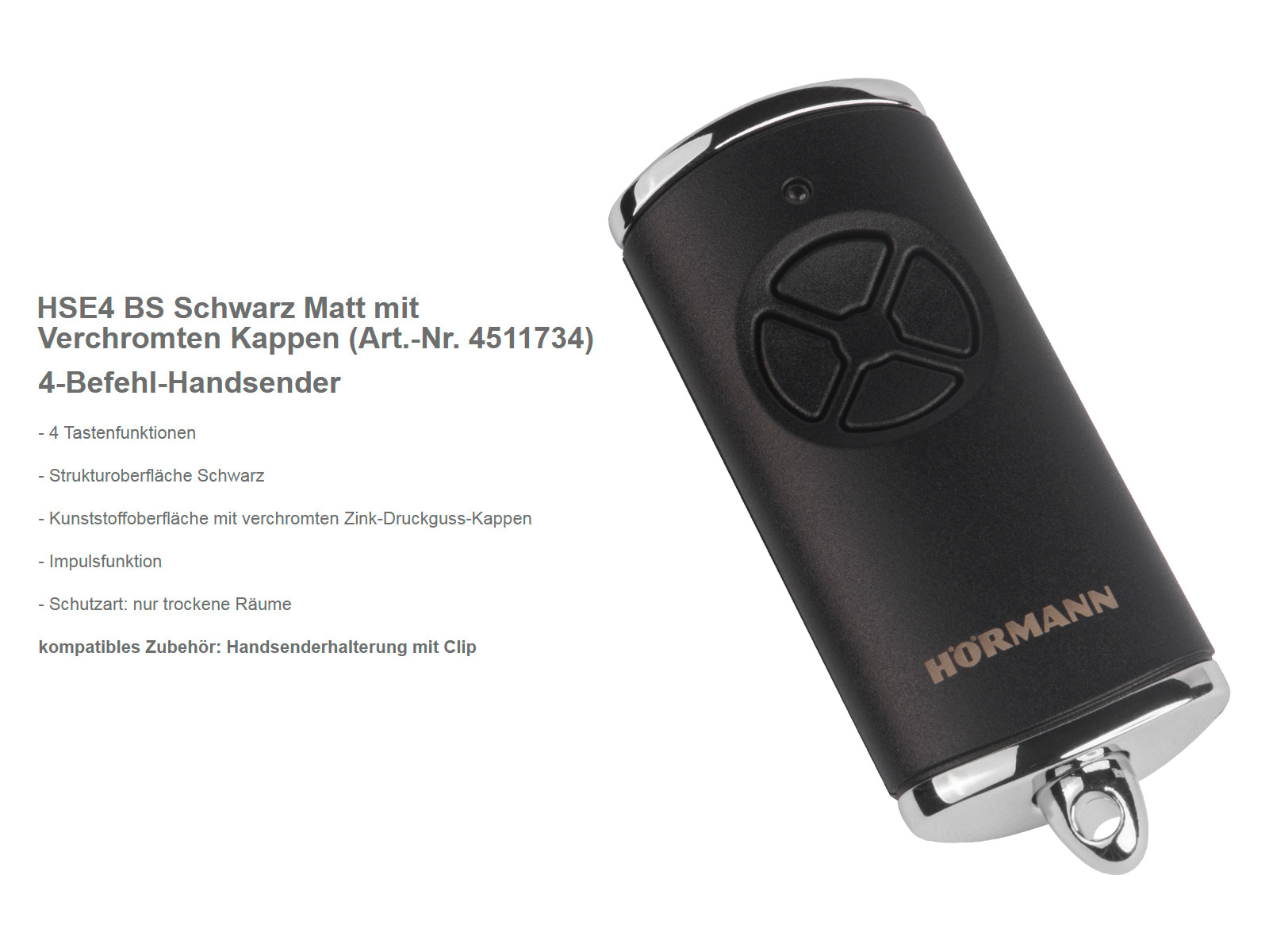 Hörmann HSE4 BS Schwarz Matt mit verchromten Kappen 4-Befehl Handsender  BiSecur 868 Mhz 4511734