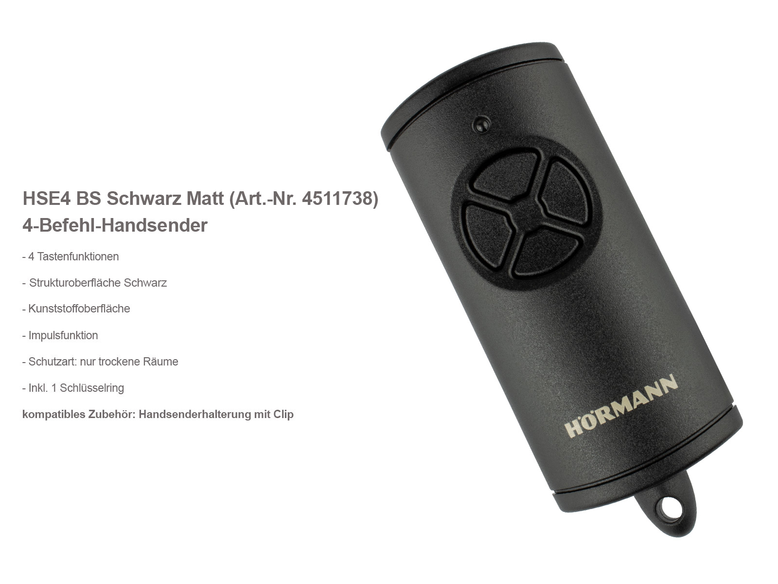 2x Hörmann HSE4 BS Schwarz Matt 4-Befehl Handsender BiSecur 868