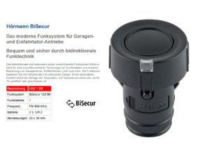 Hörmann HSZ1 BS 1-Befehl Handsender BiSecur 868 Mhz 436780 - Adams Tore & Antriebe - Sommer, Wisniowski, Hörmann Vertragshändler